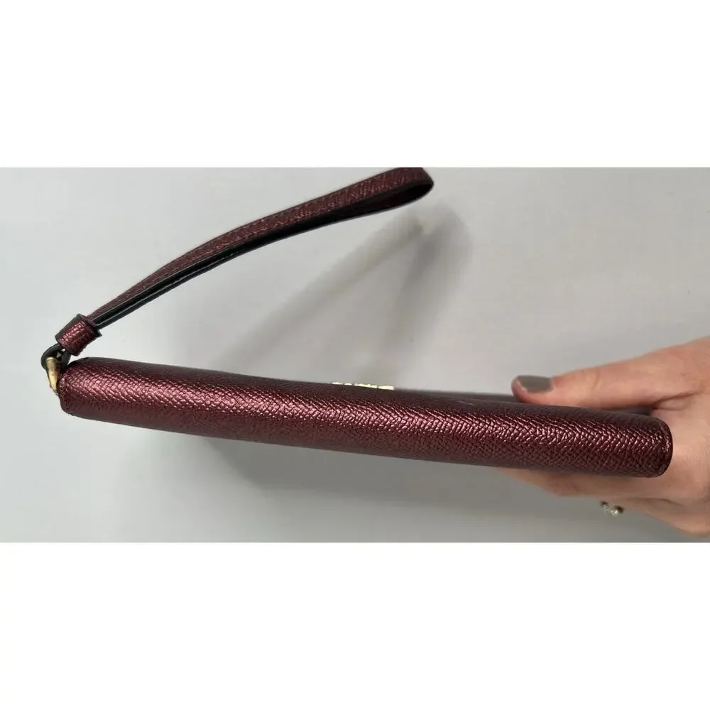 Coach Crossgrain Leather Corner Zip Metallic Wallet